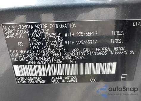 2015 Toyota Rav4 Le from USA, damaged, VIN JTMBFREV2FD117306
